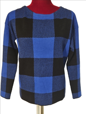 Jones & Co. Blue and Black Buffalo Check Sweater Size Small